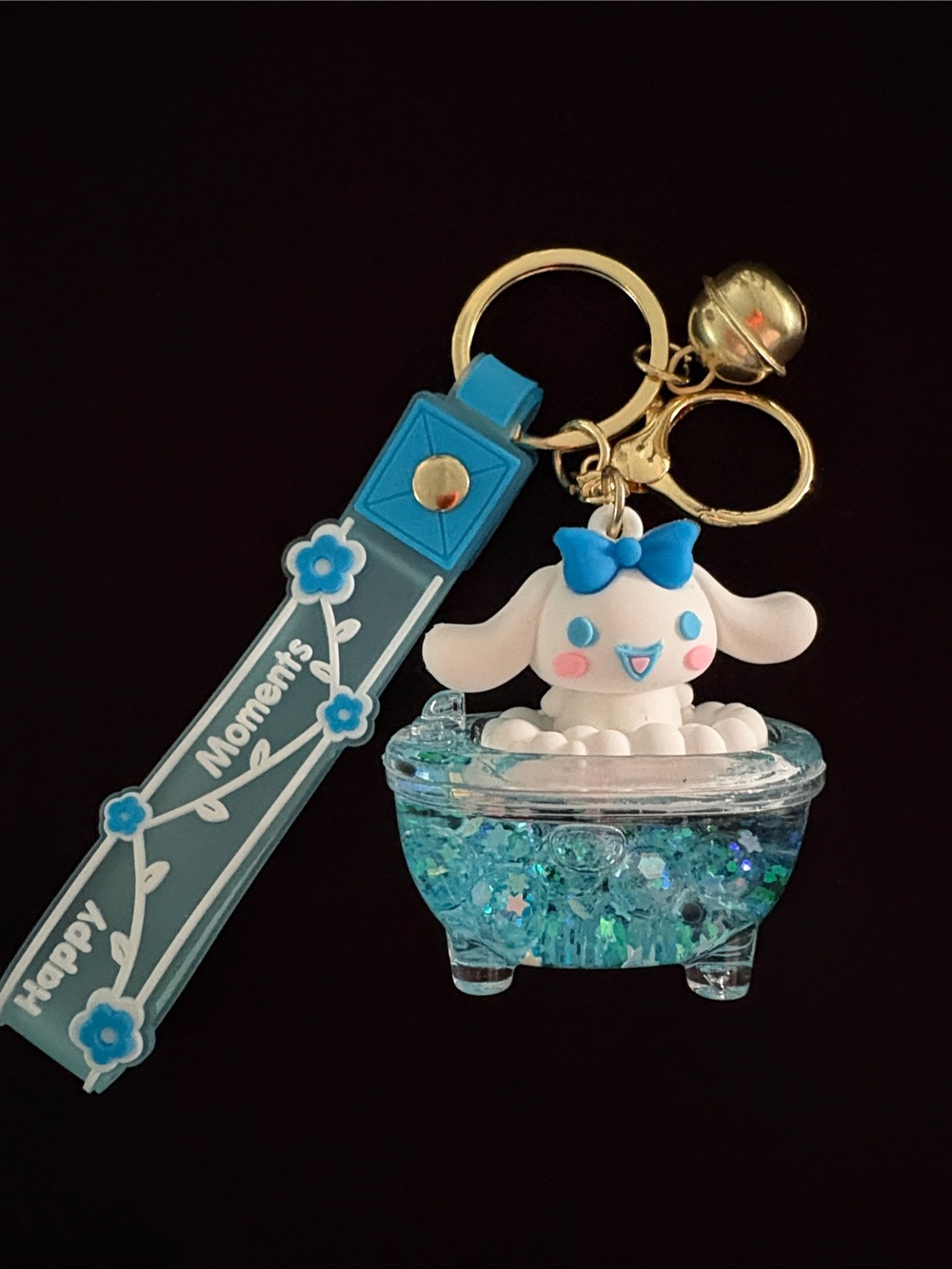 Cute Blue Cinnamoroll in Glitter Boba Balls Bath Tub Keychain Bag Charm